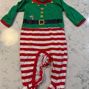 Green and Red Striped Elf One Piece for Baby